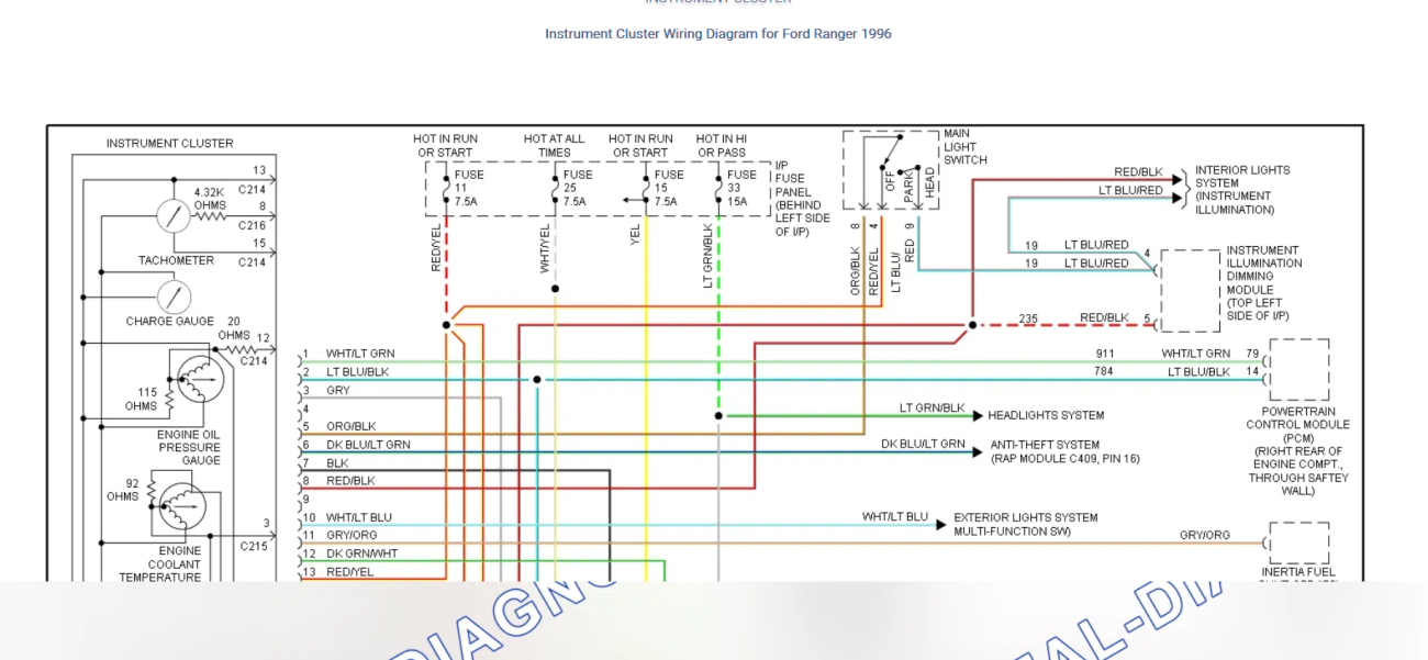 Looking for 1996 Ford Ranger  Instrument Cluster Wiring Diagram
