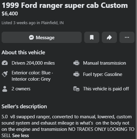 1999 Ranger supercab 2wd V8