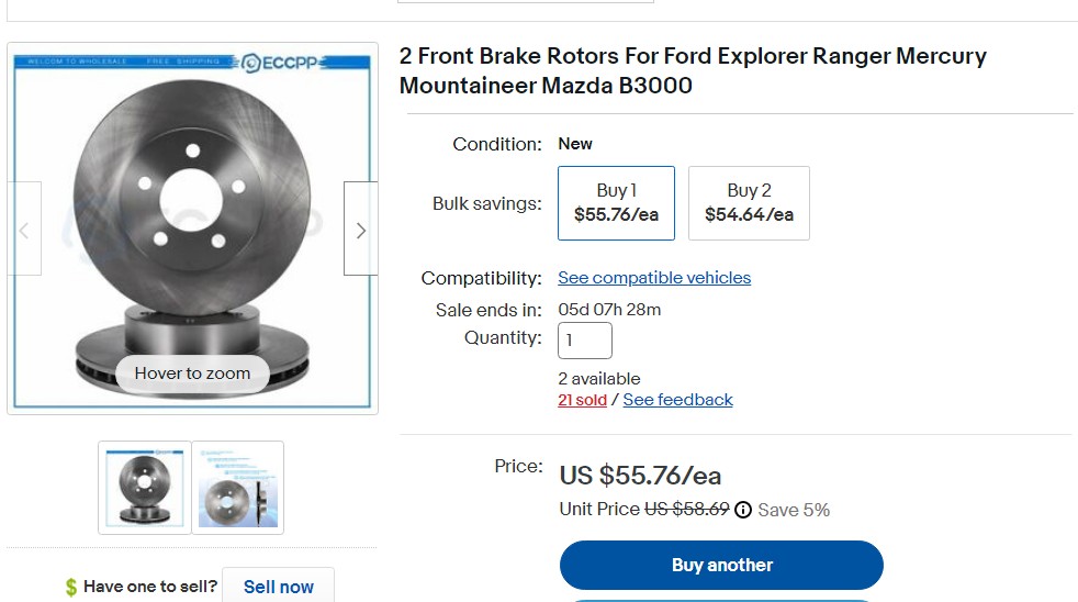 Front Rotors, 1998 Ranger 2.5 XLT STD cab 2WD