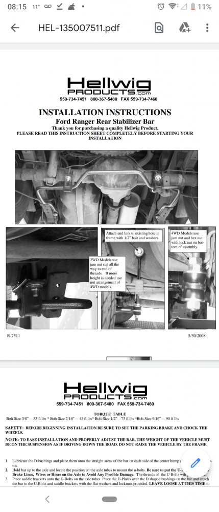 2011 Rear Sway Bar Options