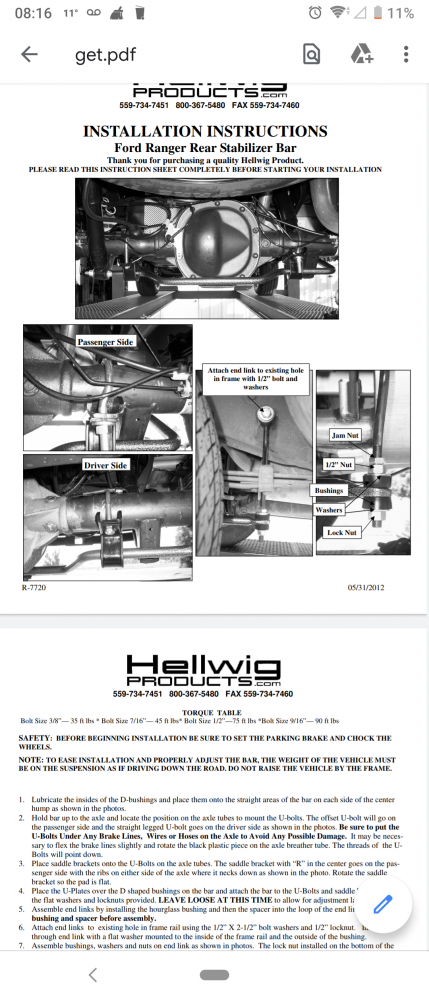 2011 Rear Sway Bar Options