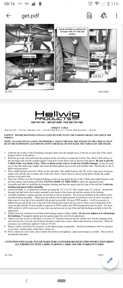 2011 Rear Sway Bar Options