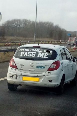 Rude-car-window-sticker-raises-eyebrows-of-male-drivers-on-M62.jpg