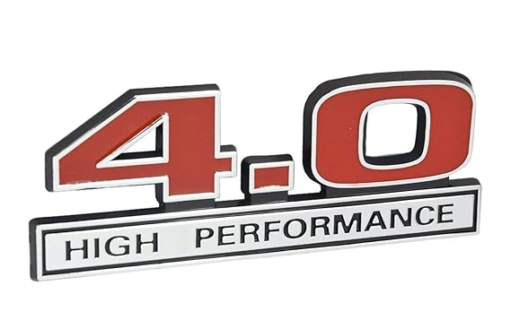 4.0 Liter V6 High Performance Engine Emblem in Chrome & Red - 5" Long