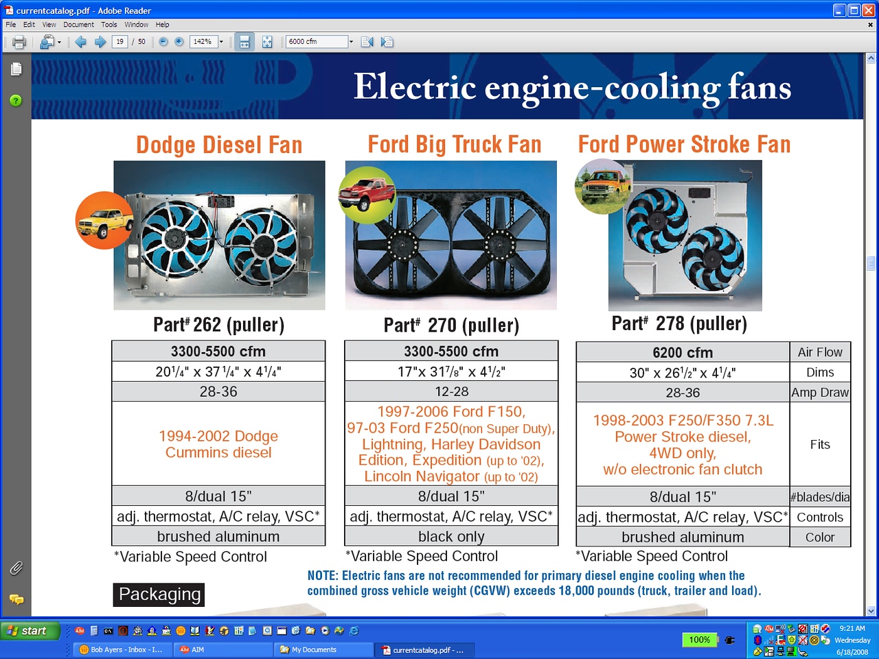 Stock fan specs