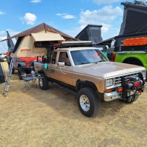 Right front view of Rick Gonzalez’s 1987 Ford Ranger 4x4 Overlander “El Viejo” at Overland Expo.