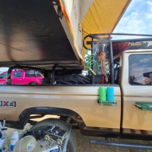 View of rooftop tent and bed bars