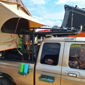 Passenger side view of Carpenters roof rack.
