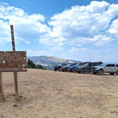 Ford Rangers at the top of Cumberland Pass in Colorado