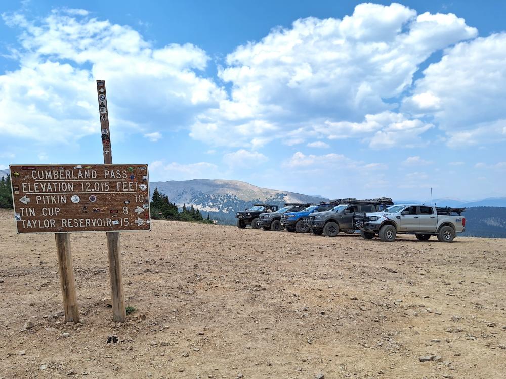 Ford Rangers at the top of Cumberland Pass in Colorado