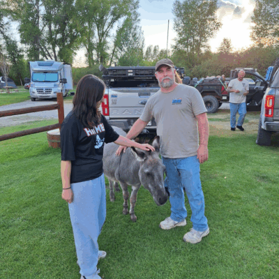 Petting the donkeys