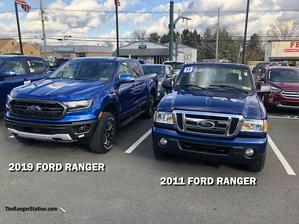 2019 Ford Ranger and 2011 Ford Ranger side by side