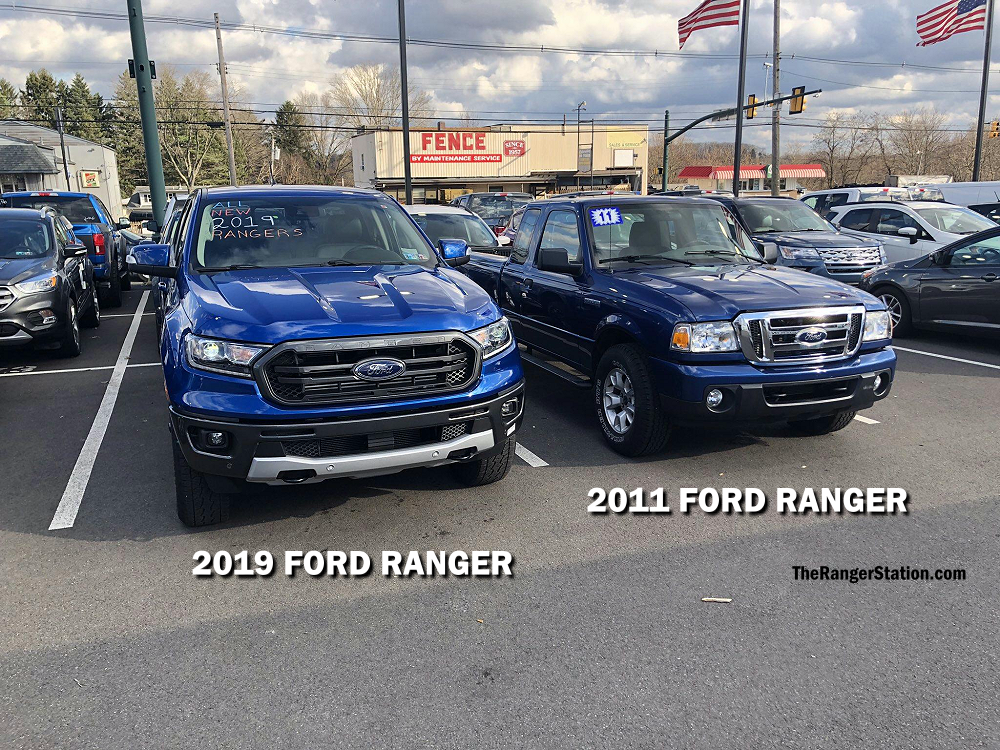 2019 Ford Ranger and 2011 Ford Ranger side by side
