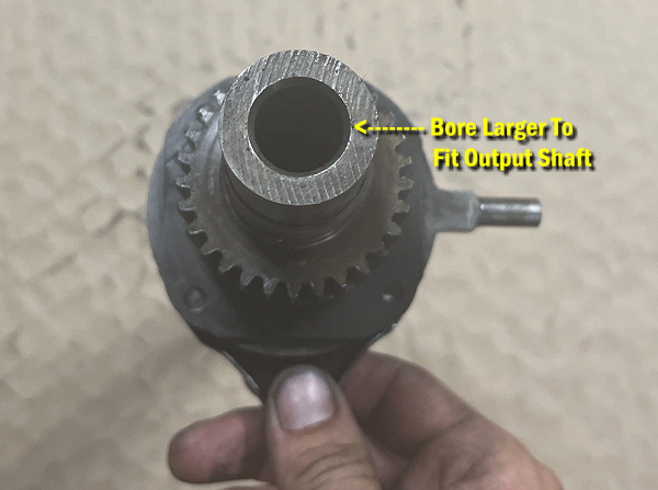bore this hole larger to fit output shaft