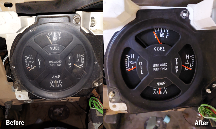 Painted instrument gauge needles before and after