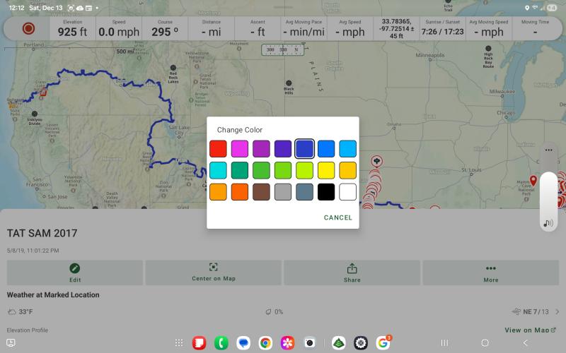 Change Gaia GPS track color