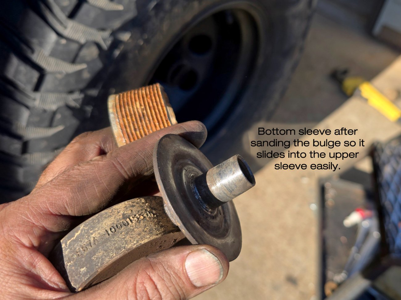 Bottom sleeve after sanding the bulge so it slides into the upper sleeve easily