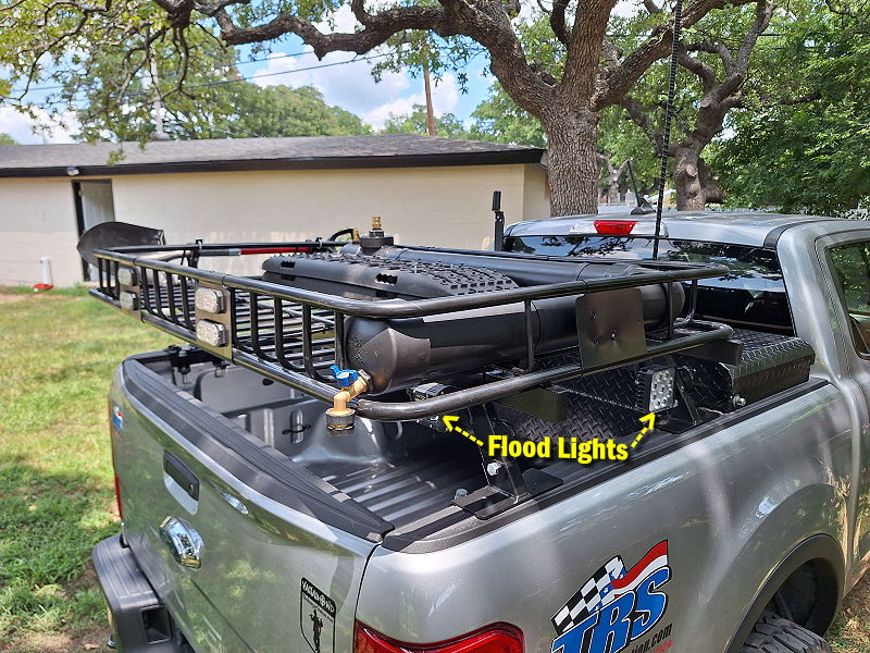 Flood lights on the adventure rack