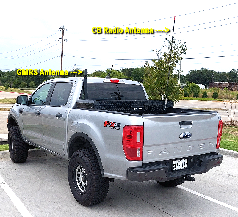 CB and GMRS Radio antennas on a Ford Ranger