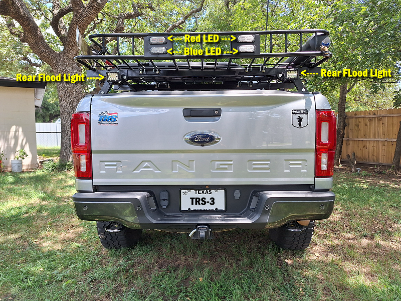 lights on the back of the overlanding Ford Ranger