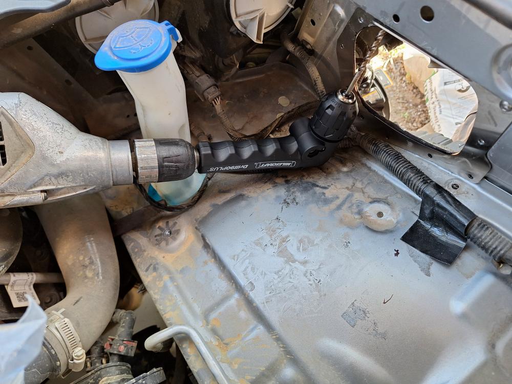 You need a 90-degree drill to drill out the (10) 5.5mm (3/16") mounting holes