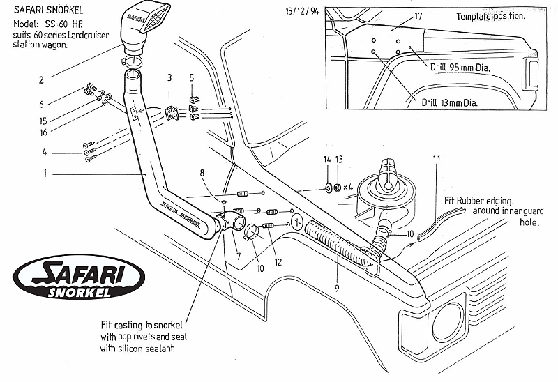 ARB Snorkel Diagram For SS60HF Snorkel On A Toyota Land Cruiser