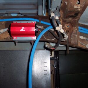 An Aeromotive A1000 was mounted to the frame on the driver's side and Aeroquip blue push lock hose was used for supply and return.