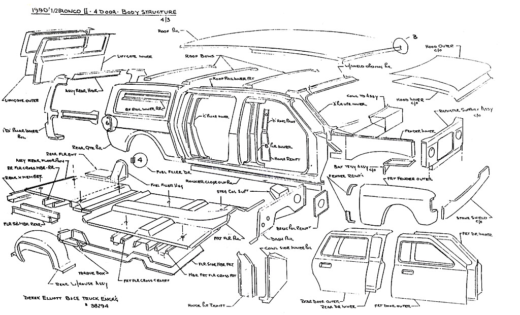 1990 Ford Bronco II 4-Door engineering concept drawing