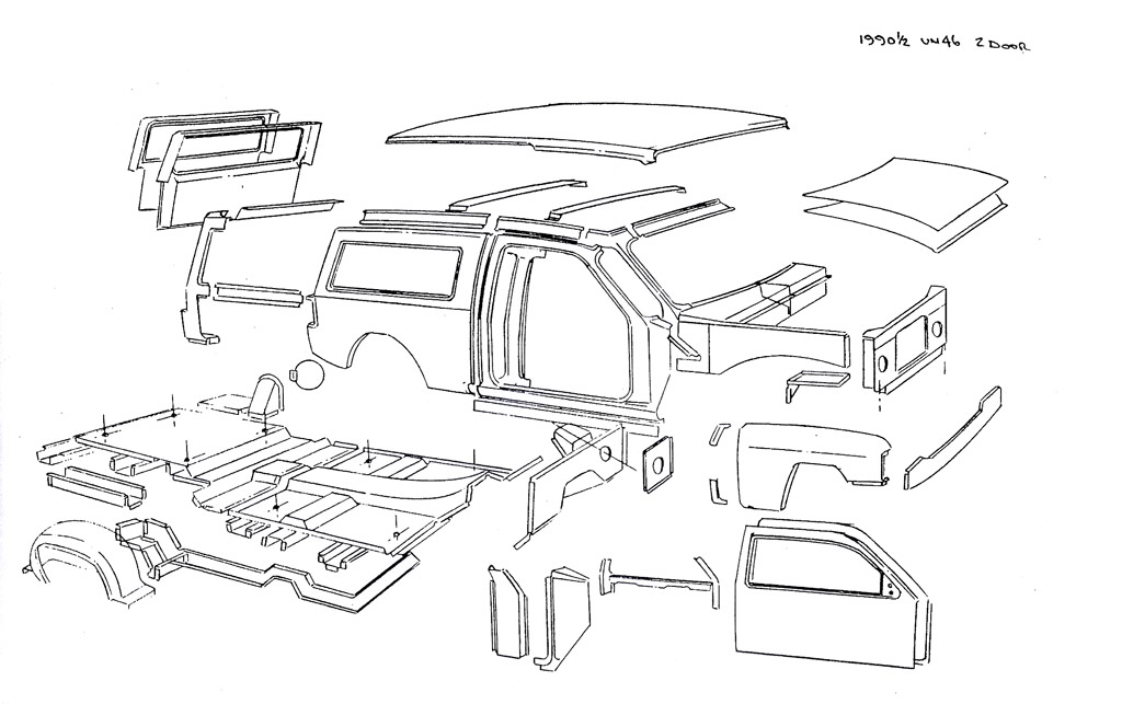 Engineering drawing of 1990 Ford Bronco II UN46
