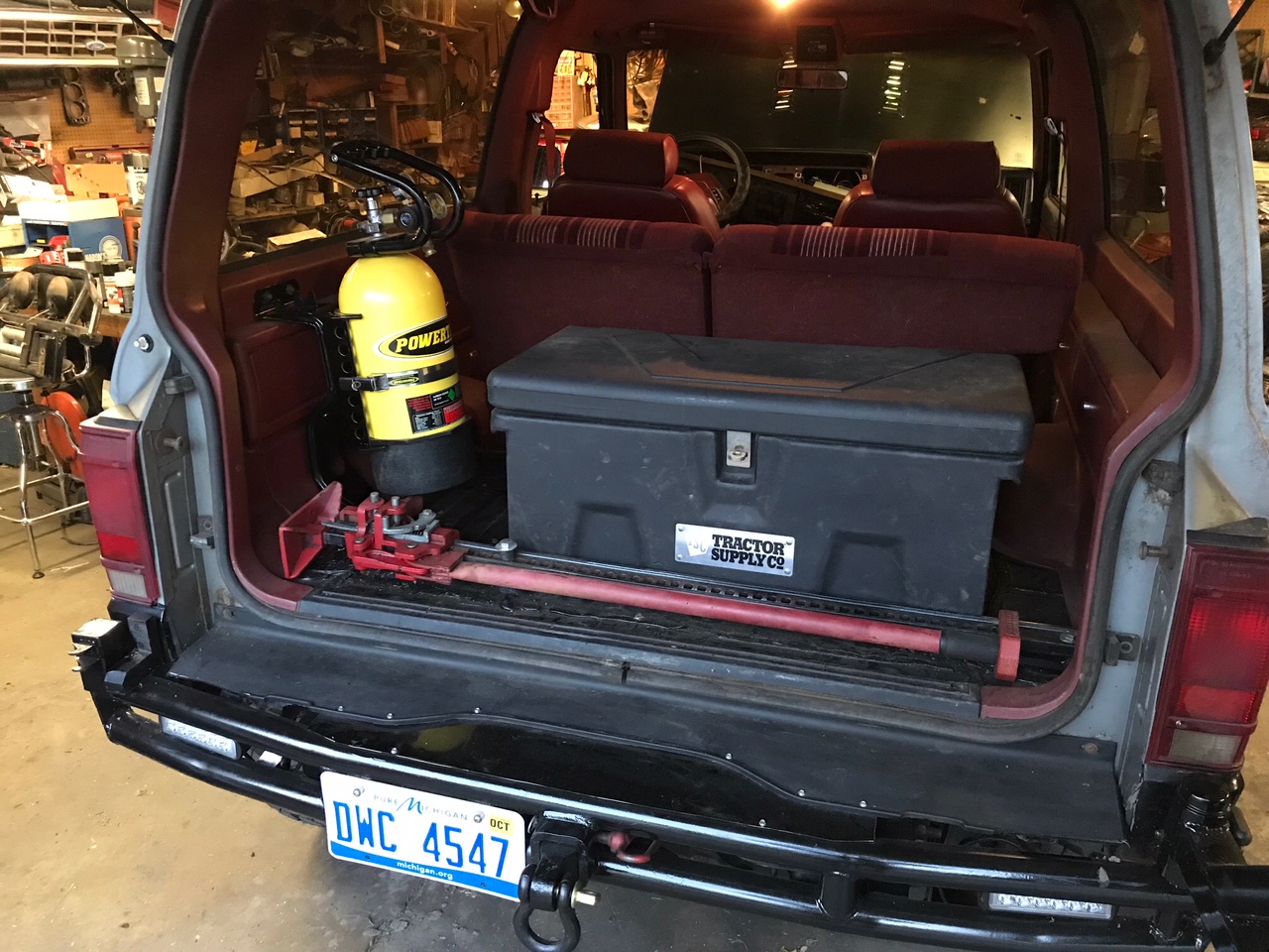 Ford Bronco II cargo area with Power Tank and HiLift Jack