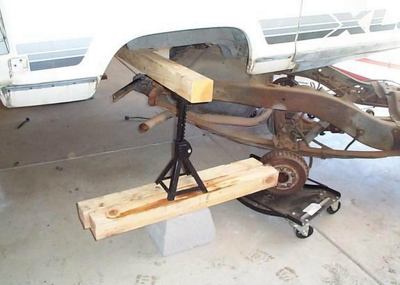Bronco II body supported by jack stands