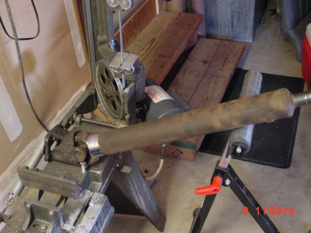 Then I took the shaft to the band saw and followed the line around the tube