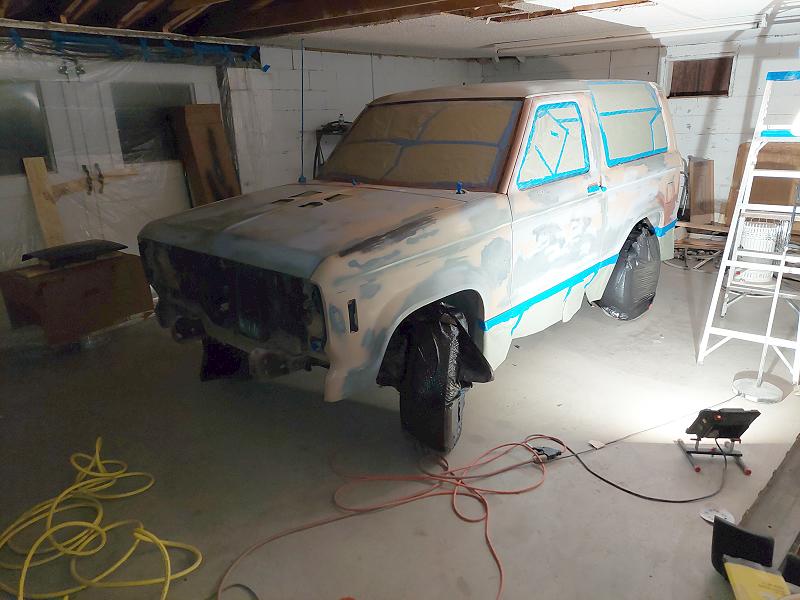 Ford Bronco II cleaned, prepped, and masked for a Rust-Oleum paint job