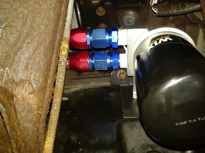 Ford Ranger 4.6 V8 swap Moroso oil filter relocator