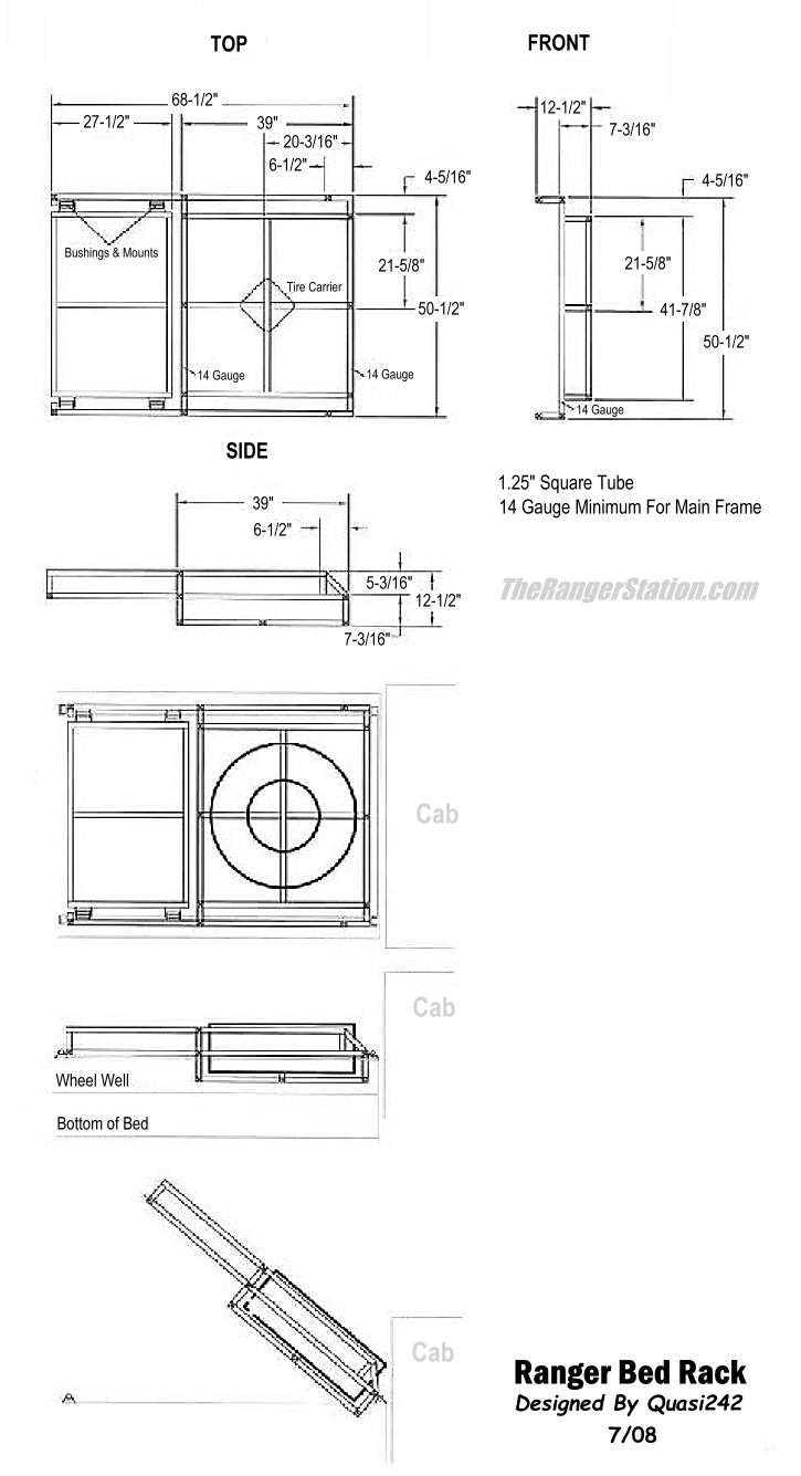 Ford Ranger bed rack CAD drawing