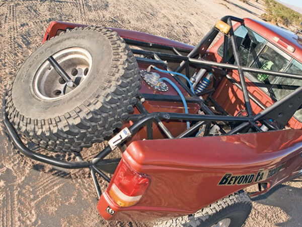 Spare tire mounted in the rear